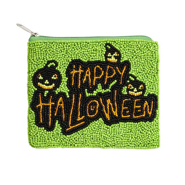 Green Happy Halloween Message Beaded Halloween Mini Pouch Bag, be the ultimate fashionista while carrying this trendy massage-themed mini pouch bag! Add the perfect luxe to your Halloween attire with it. This is the perfect gift for Halloween, especially for your friends, family, and the people you love and care about.