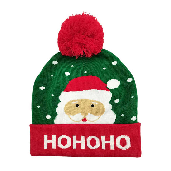 Green HoHoHo Message Santa Claus Pom Pom Beanie Hat, adds a festive touch to your winter wardrobe. It features a knitted design classic white and red design with a 'Ho Ho Ho' message to complete the Santa vibe. The pom pom detail at the top further adds to the charm of this stylish piece. Nice gift choice on cool Christmas days.