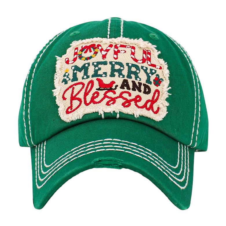 Green Joyful Merry and Blessed Message Vintage Baseball Cap, Spread the Christmas cheer with this unique cap. Embrace the festive spirit with this stylish cap that combines vintage charm with a heartfelt message. Give the gift of joy, warmth, and blessings with this holiday-themed cap as a thoughtful Christmas present.