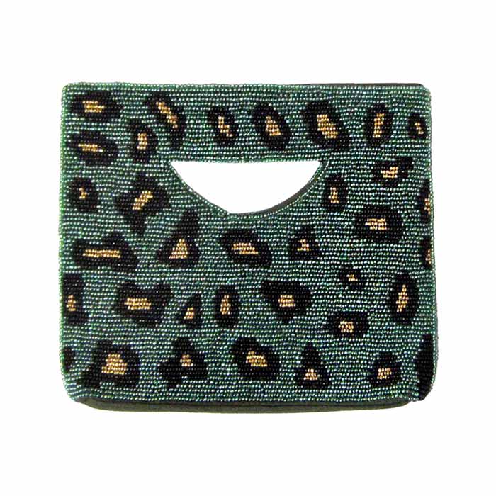Green Leopard Patterned Beaded Tote Bag, perfectly goes with any outfit and shows your trendy choice to make you stand out on any occasion. Perfect for carrying makeup, money, credit cards, keys or coins, etc. It's lightweight and perfect for easy carrying. 