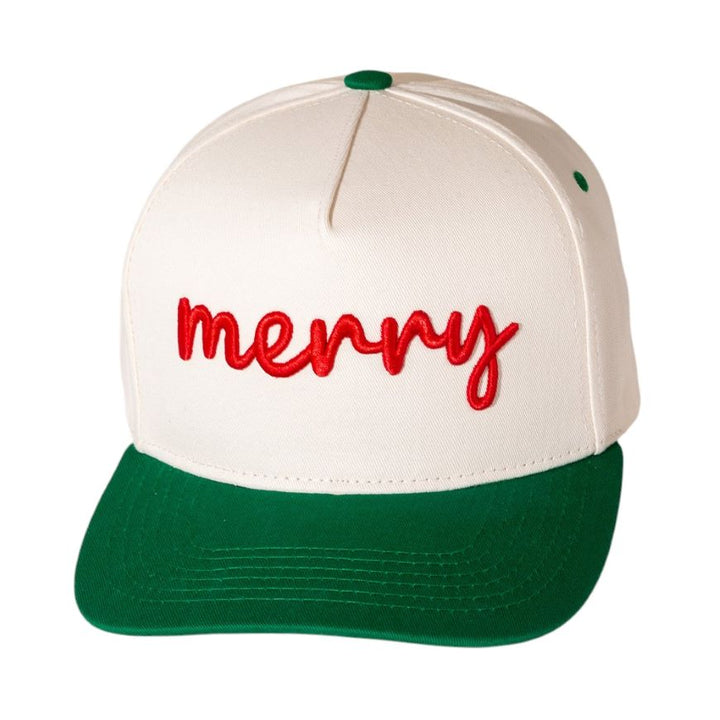 Add cheerful holiday spirit to your look with the Merry baseball cap, designed with bold embroidered lettering and a festive vibe. Perfect for casual wear, seasonal parties, or gifting, this cap makes a fun statement and spreads joy all season long.