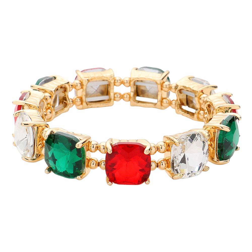 Green Multi Cushion Square Stone Stretch Evening Bracelet, features a delicate combination of stones set in a modern cushion square. Perfect for adding sparkle and sophistication to any outfit. This is the perfect gift, especially for your friends, family, and the people you love and care about.