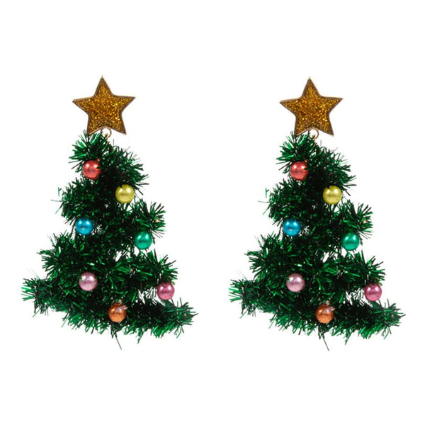 Show your holiday spirit with these bold Christmas tree statement earrings, featuring tinsel detailing, colorful ornaments, and a sparkling star topper. Ideal for festive parties and seasonal outfits, these earrings bring cheer and a touch of whimsy to any celebration.