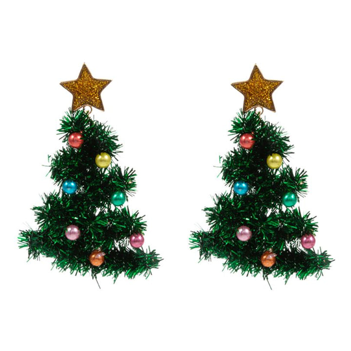 Show your holiday spirit with these bold Christmas tree statement earrings, featuring tinsel detailing, colorful ornaments, and a sparkling star topper. Ideal for festive parties and seasonal outfits, these earrings bring cheer and a touch of whimsy to any celebration.