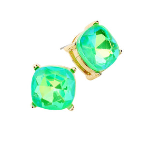 Green Neon  Square Stone Stud Earrings. Look like the ultimate fashionista with these Earrings! Add something special to your outfit this Valentine! Special It will be your new favorite accessory. Perfect Birthday Gift, Mother's Day Gift, Anniversary Gift, Graduation Gift, Prom Jewelry, Valentine's Day Gift, Thank you Gift.