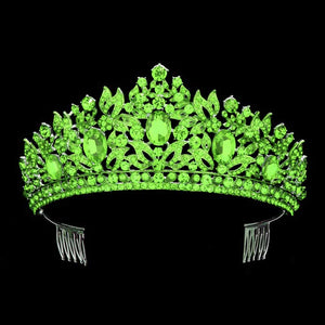 Green Oval Stone Accented Leaf Cluster Princess Tiara, This cluster princess tiara is a classic royal tiara made from gorgeous oval stone accented is the epitome of elegance. Exquisite design with stunning color and brightness makes you more eye-catching in the crowd and will make you more charming and pretty without fail.
