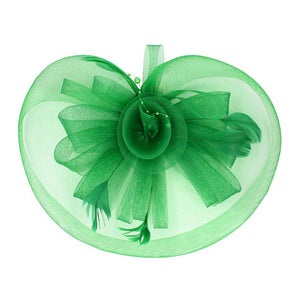 Green Pearl Feather Mesh Flower Fascinator Headband, this accessory adds romance to any look. Made with delicate mesh and detailed with a feather flower and pearl accents, it is sure to become your go-to accessory for special occasions or any event. Perfect gift for birthdays, anniversaries, or any other significant day. 