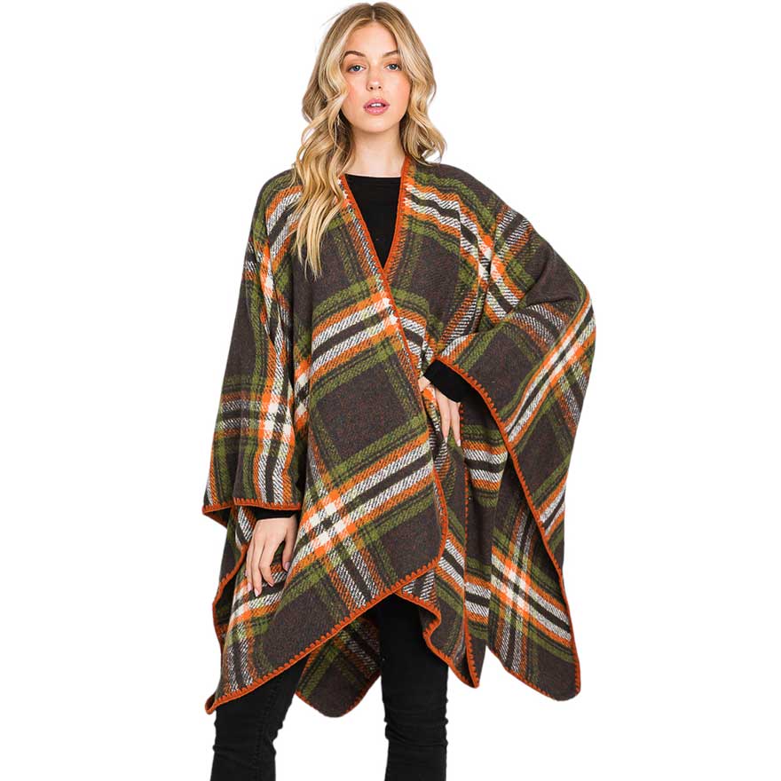 Green Plaid Check Patterned Ruana Poncho, designed with a timeless plaid check pattern, this poncho exudes sophistication, making it the perfect addition to any outfit Perfect gift for Wife, Mom, Birthday, Holiday, Christmas, Anniversary, Fun night out. Make your moment stylish and attractive.