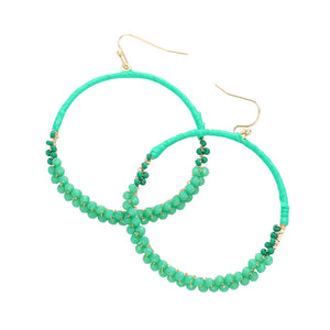 Green Raffia Faceted Bead Wrapped Open Metal Circle Earrings, turn your ears into a chic fashion statement with these raffia faceted bead earrings! These open metal circle earrings are very lightweight and comfortable, you can wear these for a long time on occasion. The beautifully crafted design adds a gorgeous glow to any outfit.