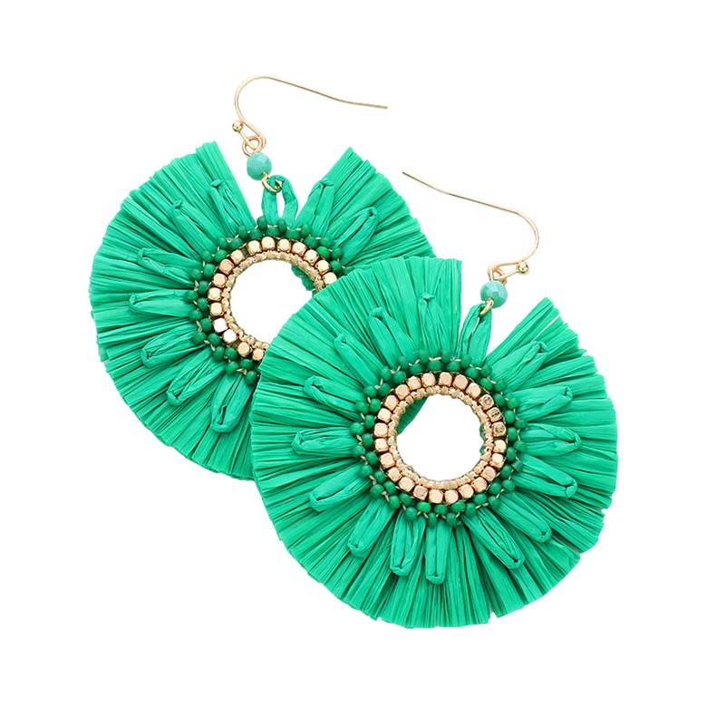 Green Raffia Trimmed Open Circle Dangle Earrings, turn your ears into a chic fashion statement with these open-circle dangle earrings! These beautifully unique designed earrings with beautiful colors are suitable gifts for wives, lovers, friends, and mothers. An excellent choice for wearing at outings, parties, events, etc.