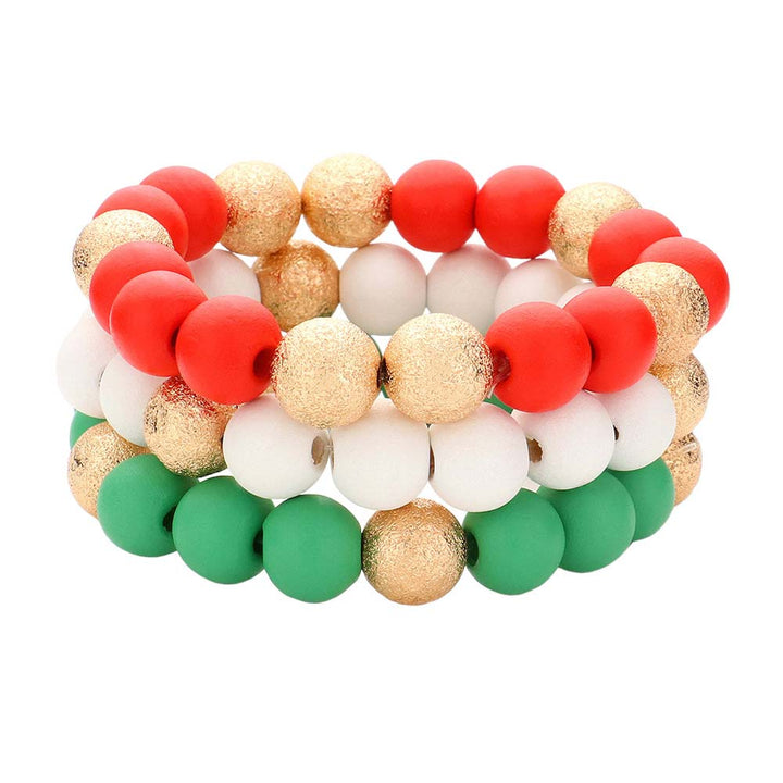 Green Red 3PCS Frosted Metal Ball Christmas Beaded Stretch Bracelets, is a great addition to any Christmas wardrobe. They feature frosted metal ball beads, with an adjustable stretch design making them easily customizable to fit any size. Perfect for gifting or treating yourself on Christmas days.