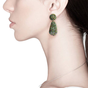 Green Rhinestone Teardrop Dangle Evening Earrings, Elevate your evening look with these elegant earrings. Crafted with luxurious rhinestone crystals, these earrings will add a touch of sparkling glamour to your special occasion wardrobe. Perfect for any occasion or evening party, these earrings will complete any look.