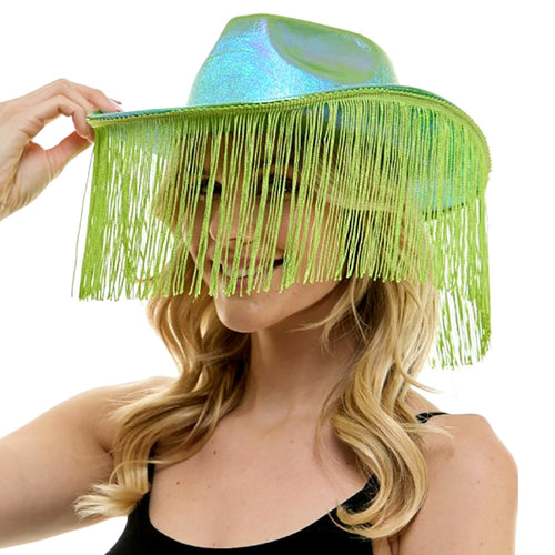 Shiny Western Cowboy Hat with Fringe - Green