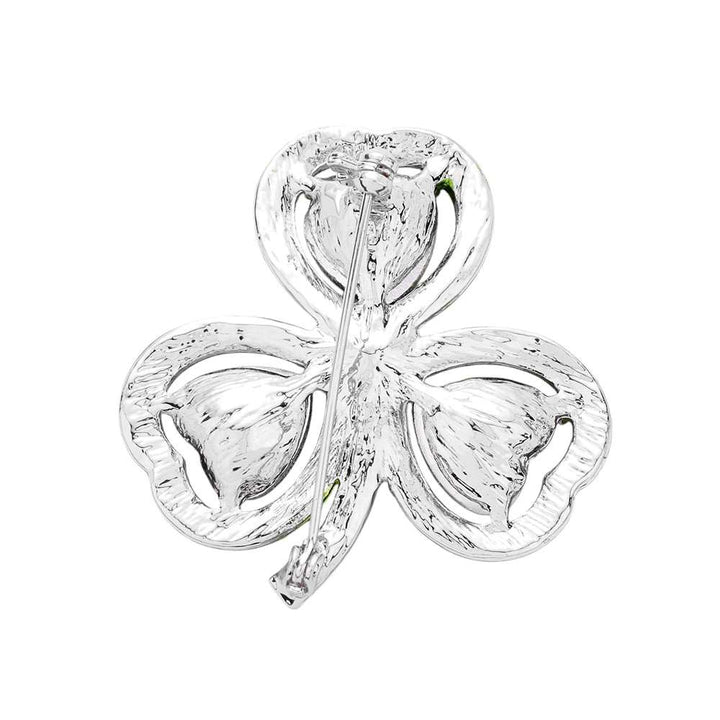 Green-Silver-St. Patrick's Day Crystal Rhinestone Pave Clover Pin Brooch adds a touch of elegance and luck to any outfit. Made with high-quality materials, the sparkling crystals and intricate design make for a stunning accessory. Show off your festive spirit with this beautiful brooch. 