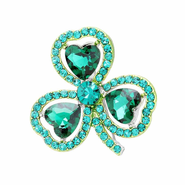 Green-Silver-St. Patrick's Day Crystal Rhinestone Pave Clover Pin Brooch adds a touch of elegance and luck to any outfit. Made with high-quality materials, the sparkling crystals and intricate design make for a stunning accessory. Show off your festive spirit with this beautiful brooch. 