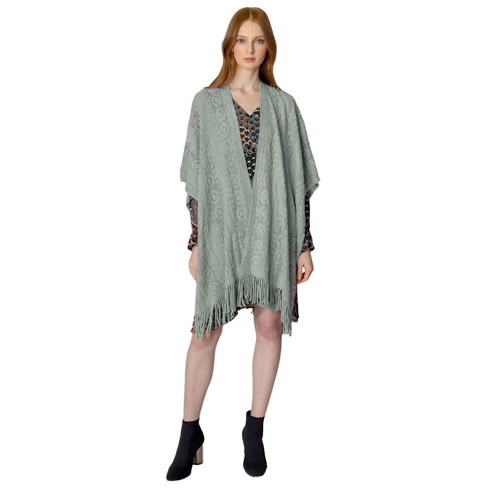 Green Solid Crochet Ruana, With the latest trend in ladies' outfit cover-up! the high-quality knit ruana is soft, comfortable, and warm but lightweight. It's perfect for your daily, casual, party, evening, vacation, and other special events outfits. A fantastic gift for your friends or family.