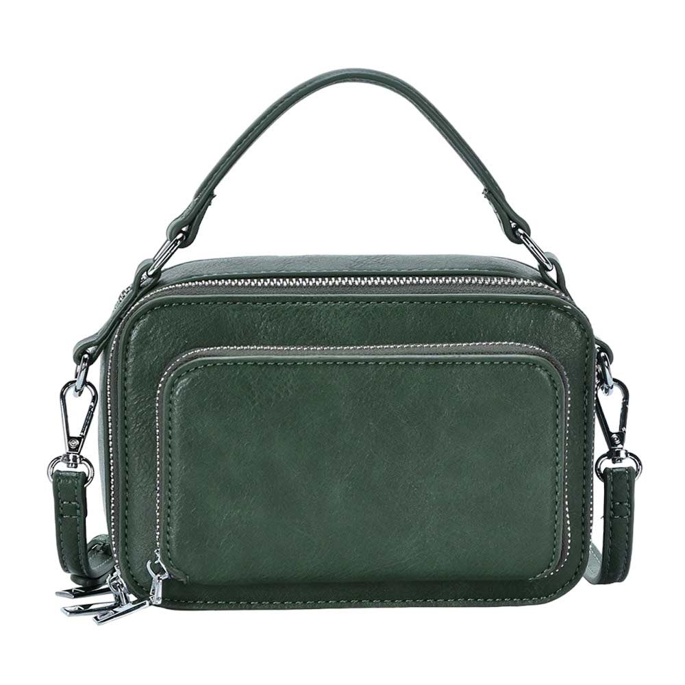 Green Solid Faux Leather Rectangle Tote Crossbody Bag, is made of durable faux leather, offering long-lasting strength and comfortable fit. It features a wide interior to keep your things organized. With adjustable shoulder straps, it is a great option for carrying all day. A thoughtful gift for loved ones on any special day
