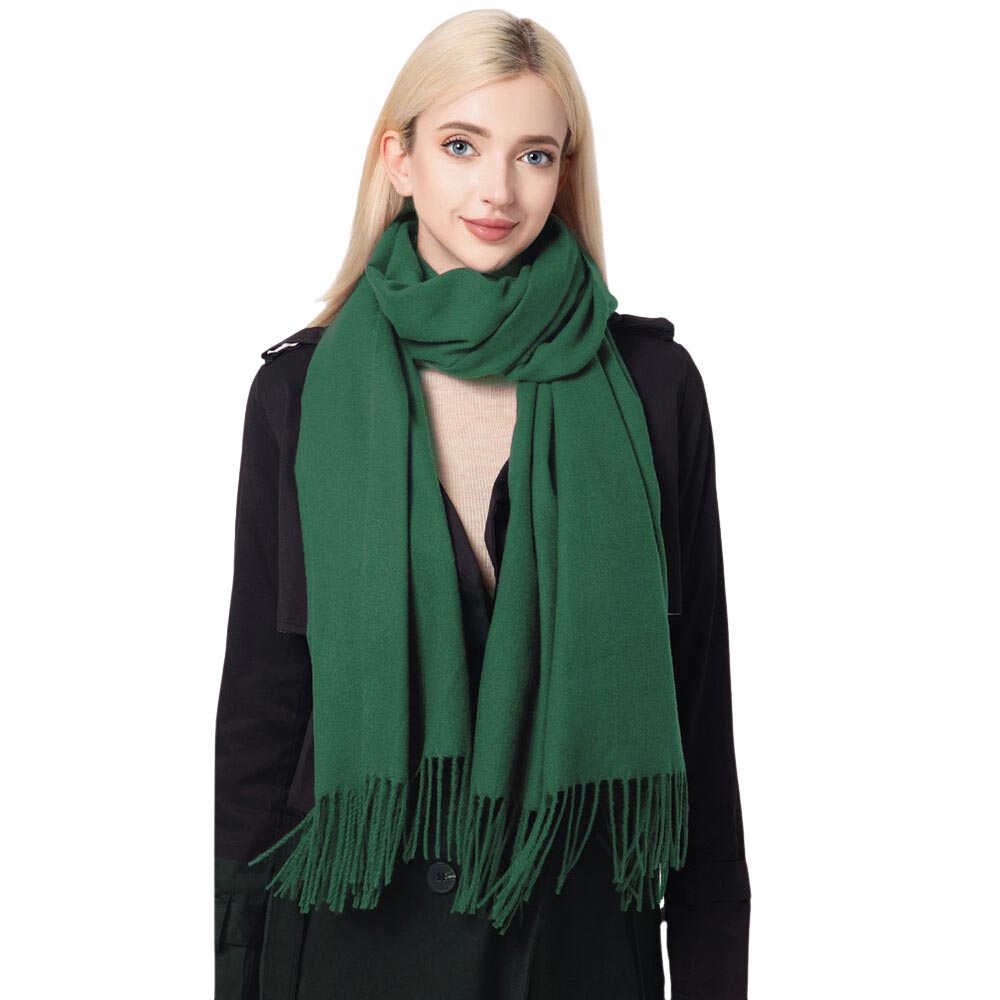 Green Solid Oblong Scarf, delicate, warm, on-trend & fabulous, a luxe addition to any cold-weather ensemble. This scarf combines great fall style with comfort and warmth. It's a perfect weight and can be worn to complement your outfit or with your favorite fall jacket. Perfect gift for birthdays, holidays, or any occasion.