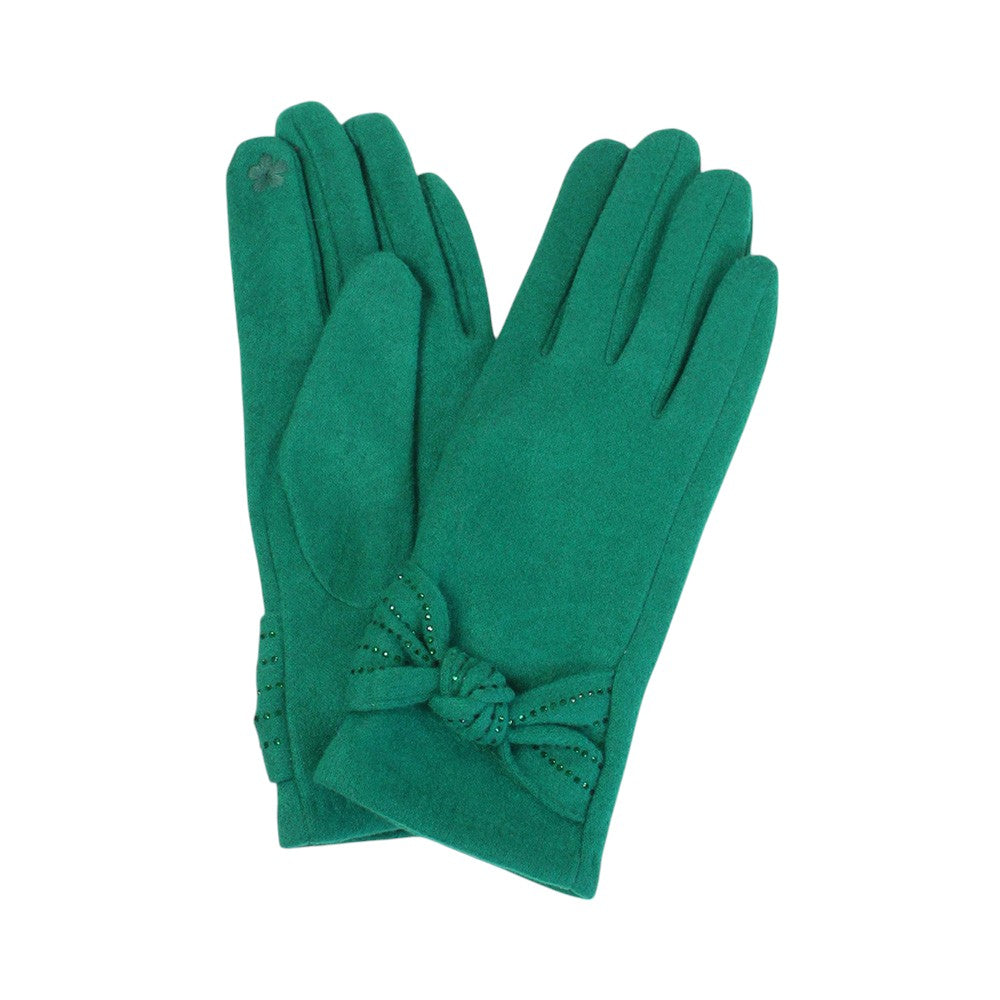 Green Stone Deco Ribbon Smart Touch Gloves, stay warm and stylish with our gloves feature a unique stone design and smart touch technology, make a delightful gift.