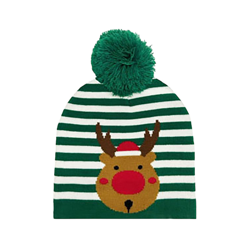 Green Striped Rudolph Pom Pom Beanie Hat, will keep you warm and cozy during winter months. Featuring a classic striped design, this hat also comes with an added pom pom detail, making it a great fashion accessory. Perfect for gifting to friends and family, it's a stylish and practical choice in the chilly Christmas Days. 