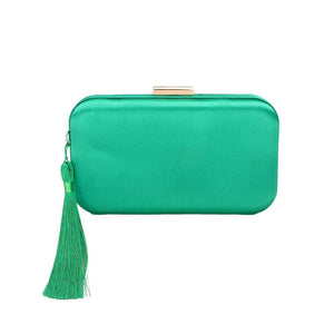 Green Tassel Pointed Solid Clutch Crossbody Bag, Give your style a playful twist with this! Featuring a unique pointed shape and eye-catching tassel accents, this bag is perfect for adding a touch of quirkiness to any outfit. Stay organized and stylish with this fun and functional accessory.