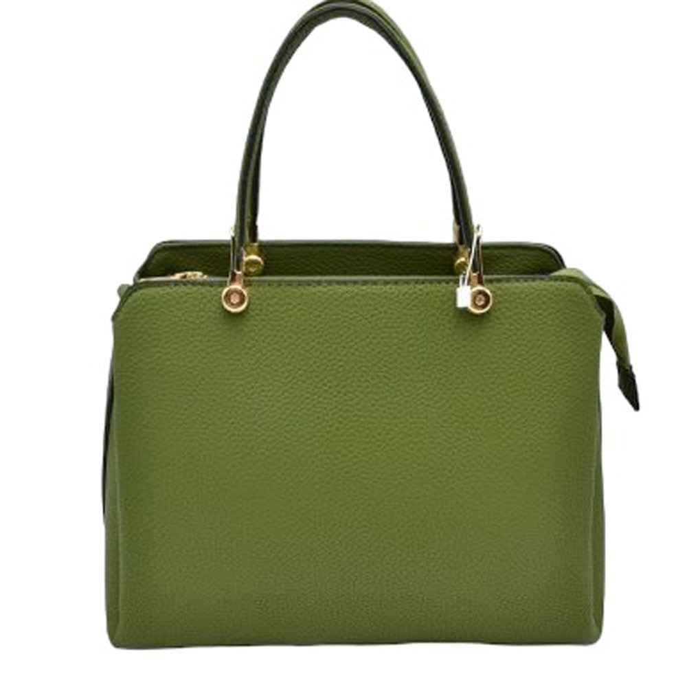 Green Textured Faux Leather Top Handle Tote Bag, is designed with state-of-the-art faux leather. It features a textured design and a comfortable top handle for easy carrying. Its spacious interior allows you to carry your everyday necessities in style. Perfect for any occasion or everyday use making it a great gift choice.