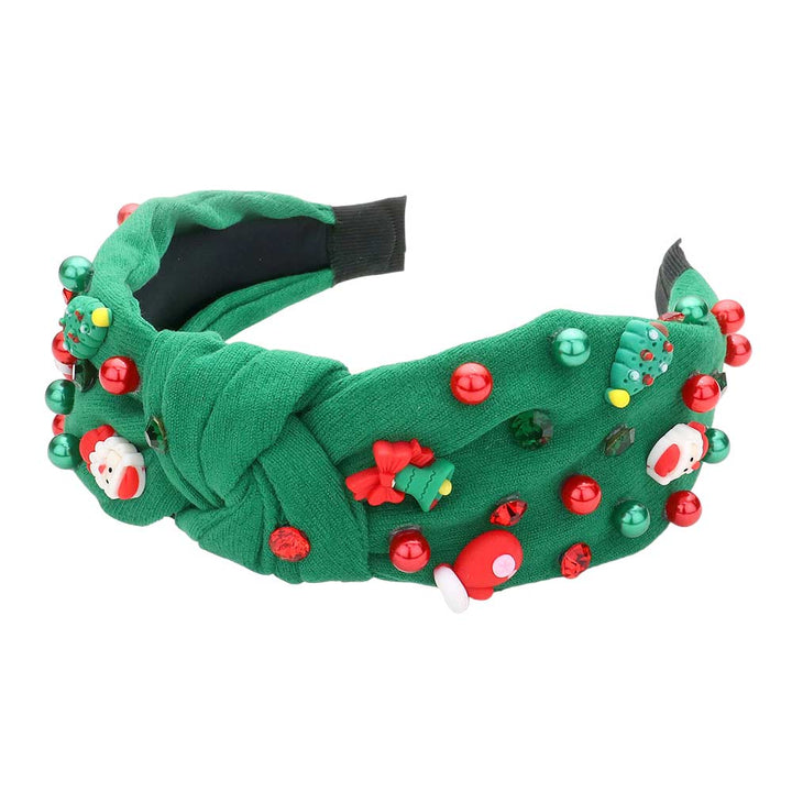 Green Tree Santa Claus Jingle Bell Glove Pearl Stone Knot Headband, push back your hair with this pretty headband, and add a pop of color to any plain outfit! This expounds your Christmas party and attracts everyone's attention. This is the perfect gift for Christmas, especially for your friends, family, and your love.