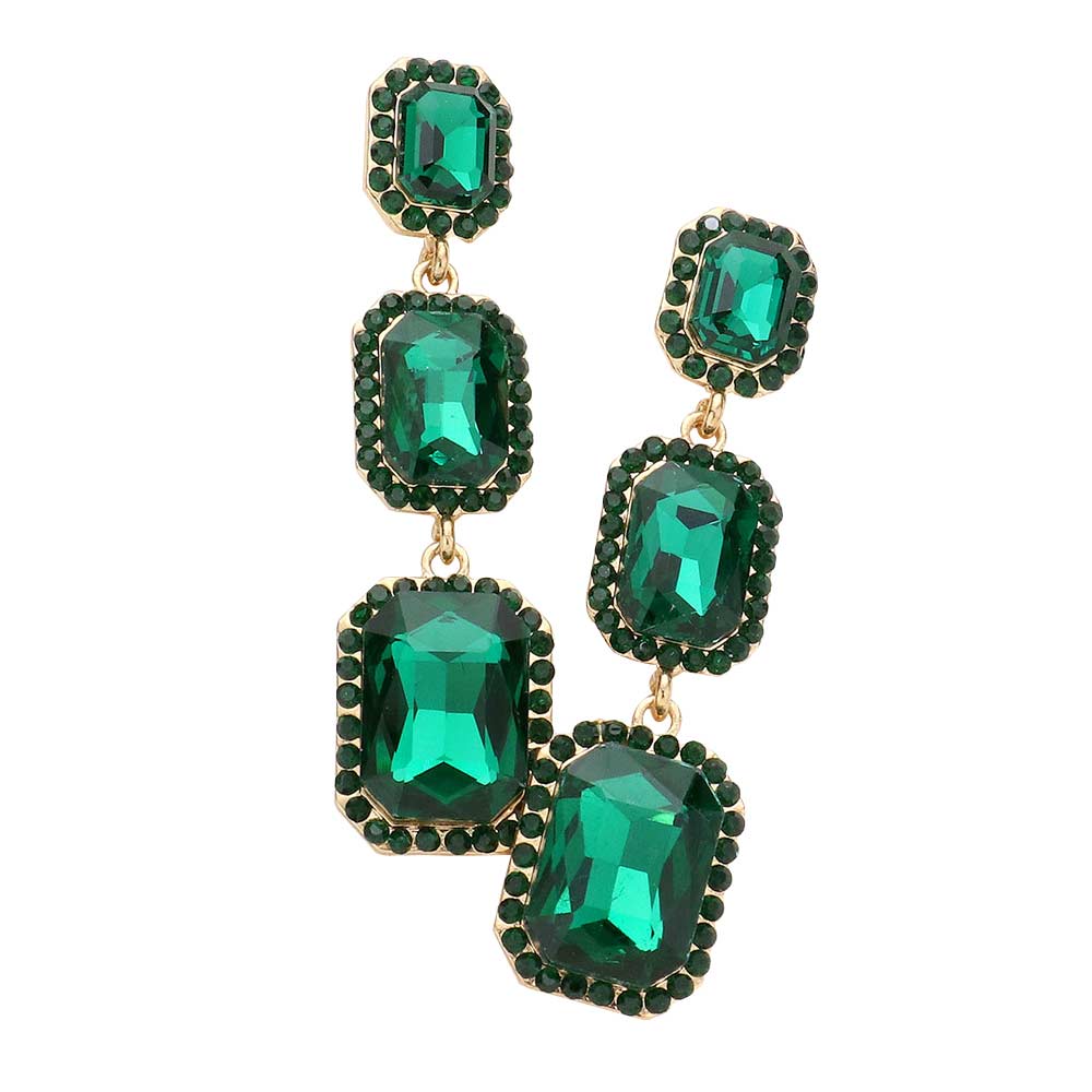 Green Triple Emerald Cut Stone Link Dangle Evening Earrings, the beautifully crafted design adds a glow to any outfit which easily makes your events more enjoyable. These evening dangle earrings make you extra special on occasion. These triple emerald dangle earrings enhance your beauty and make you more attractive. These Stone link dangle earrings make your source more interesting and colorful. Complete your look with these triple emerald cut stone earrings.