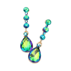 Green Triple Round Stone Teardrop Link Dangle Evening Earrings, look beautiful with these versatile Dangle Evening Earrings. These earrings feature a teardrop dangle design, perfect for dressing up any outfit. Perfect for any occasion. These beautifully designed earrings are suitable as gifts for wives, and mothers.
