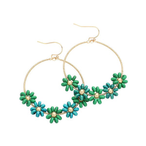 Green Wood Beaded Flower Accented Open Metal Dangle Earrings, these eye-catching earrings feature wood beads and a stylish metal design. These simple yet beautiful wood-beaded earrings are perfect for any outfit. These open metal dangle earrings can be given as a sweet gift to your family & friends on Valentine's Day.