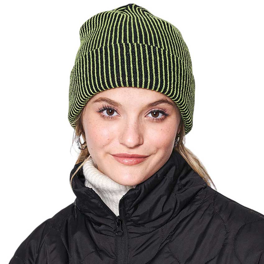 Green Woven Two Tone Beanie Hat, This classic hat is the perfect accessory for all your outdoor adventures. Crafted from a premium acrylic-polyester blend, this hat is ultra-lightweight and soft to touch while providing warmth and protection in chilly climates. Exquisite gift item for friends and family members in winter.