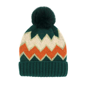Green Zigzag Chevron Patterned Fuzzy Fleece Pom Pom Beanie Hat, wear this beautiful beanie hat with any ensemble for the perfect finish before running out the door into the cool air. An awesome winter gift accessory and the perfect gift item for Birthdays, Christmas, holidays, anniversaries, Valentine's Day, etc.