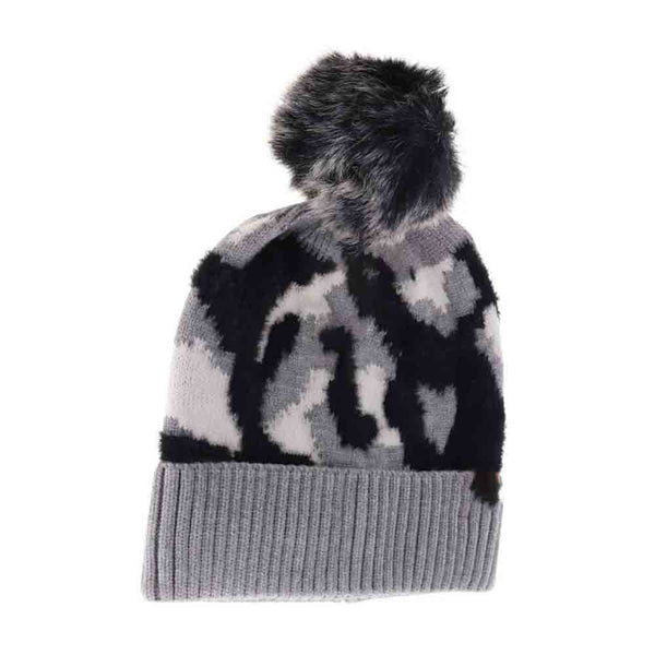 Grey Abstract Camo Print Pom C.C Beanie combines stylish camouflage patterns with a playful pom-pom detail, offering both warmth and a distinctive look. Crafted for comfort and durability, this beanie is ideal for outdoor activities or casual wear, providing insulated protection against cold weather while enhancing your seasonal wardrobe with an expert touch of design. 
