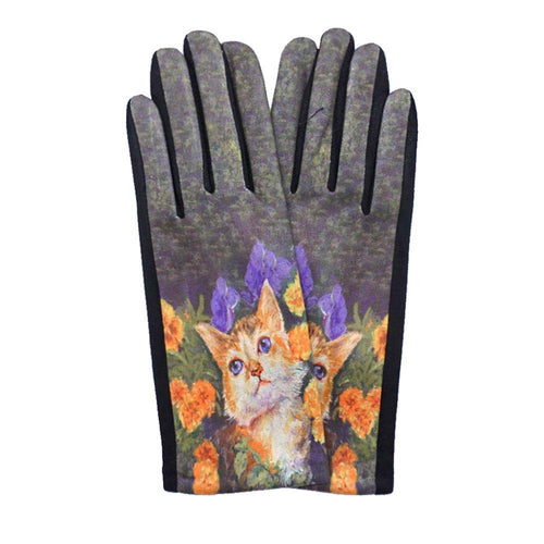 Guantes táctiles inteligentes con estampado de gato - Gris