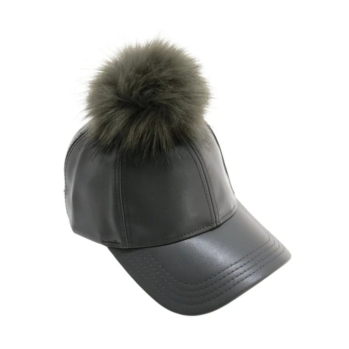 Grey Faux Leather Fur Pom CC Ball Cap combines stylish design with expert craftsmanship. Featuring high-quality faux leather, this cap offers durability and a sleek appearance. The soft fur pom adds a sophisticated accent, enhancing its fashionable appeal. Designed for a comfortable fit, it’s perfect for those who want to elevate their casual outfits with a refined accessory. 