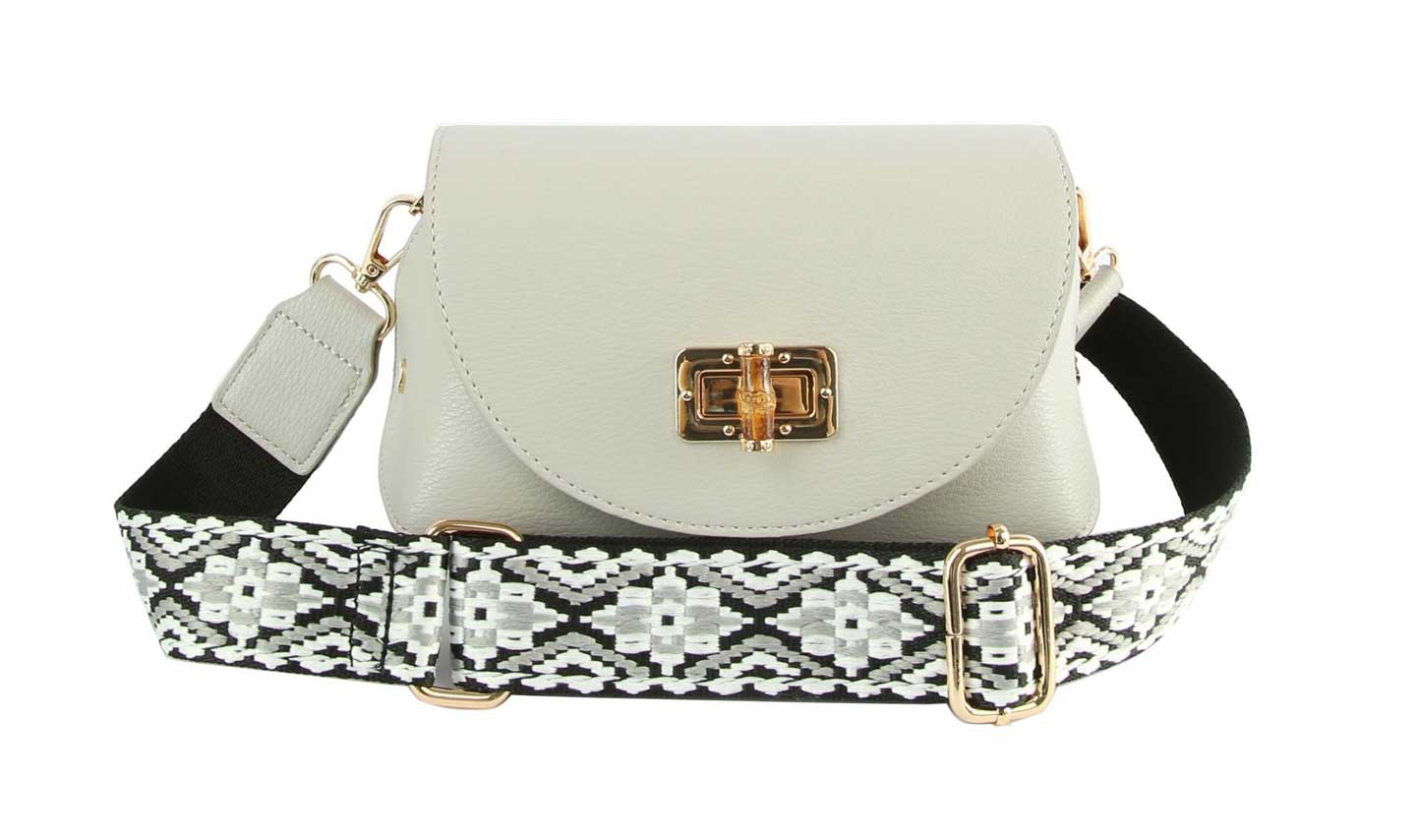 Grey PU Leather Guitar Strap Bamboo Twist Lock Flap Crossbody Bag, This gorgeous crossbody bag is going to be your absolute favorite new purchase! It features with adjustable and detachable handle strap, upper Flap with pocket. Ideal for keeping your money, bank cards, lipstick, coins, and other small essentials in one place. It's versatile enough to carry with different outfits throughout the week. It's perfectly lightweight to carry around all day with all handy items altogether.