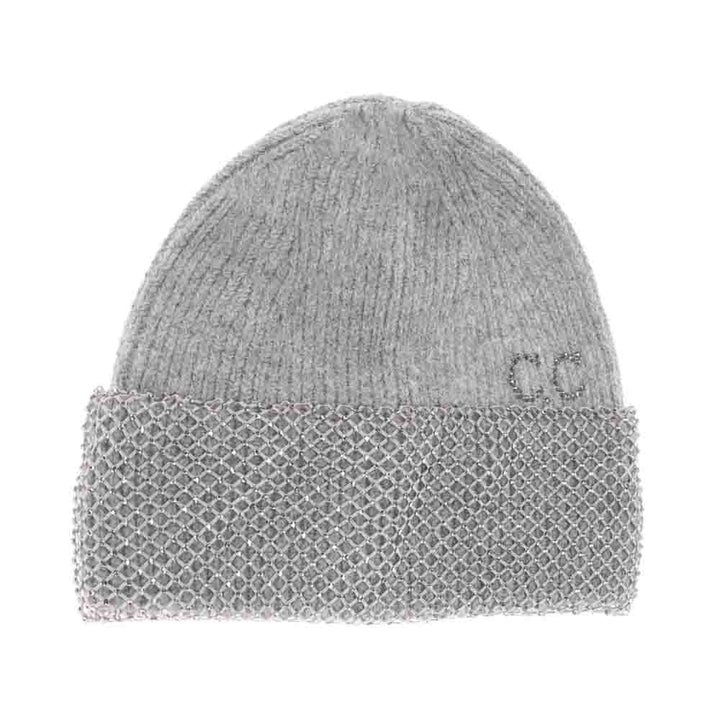 Grey Rhinestone Net Cuff C.C Beanie is a sophisticated accessory that blends timeless knit craftsmanship with contemporary elegance. Featuring a netted cuff adorned with delicate rhinestones, it provides a subtle shimmer that enhances any winter outfit. Designed with high-quality materials, this beanie offers exceptional warmth and durability while maintaining a lightweight feel. Perfect for those seeking both function and refined style in cold weather headwear. 
