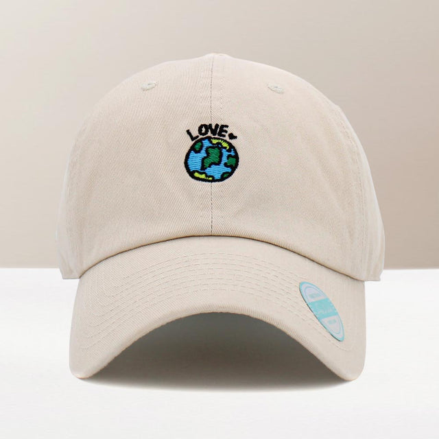 Madeline Love Beige Love Earth Embroidered Baseball Cap - Hats