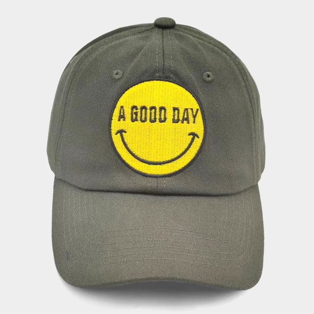 Madeline Love Olive Green Smile A GOOD DAY Message Baseball Cap - Hats
