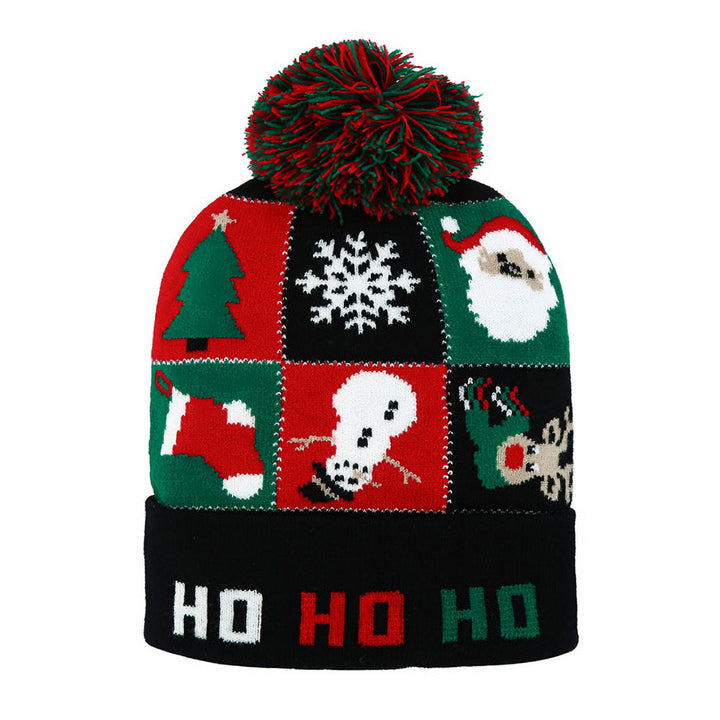 Multi HO HO HO Christmas Theme Pattern Pom Pom Winter Beanie Hat