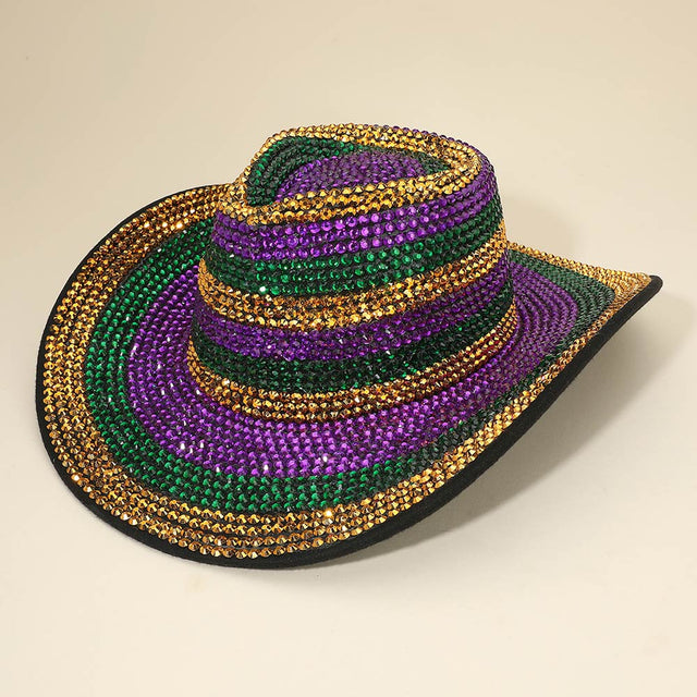 Madeline Love Multi Rhinestone Studded Mardi Gras Fedora Hat - Hats