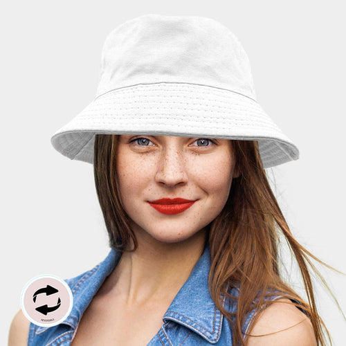 Reversible Solid Bucket Hat - White
