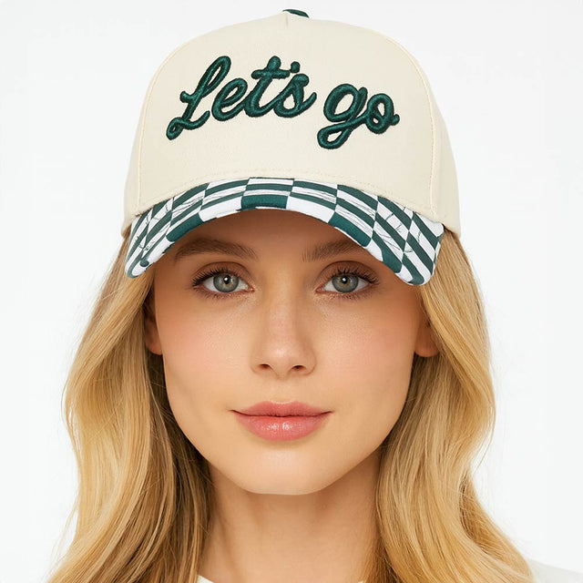 Madeline Love Green Checkered LETS GO Embroidered Baseball Cap - Hats