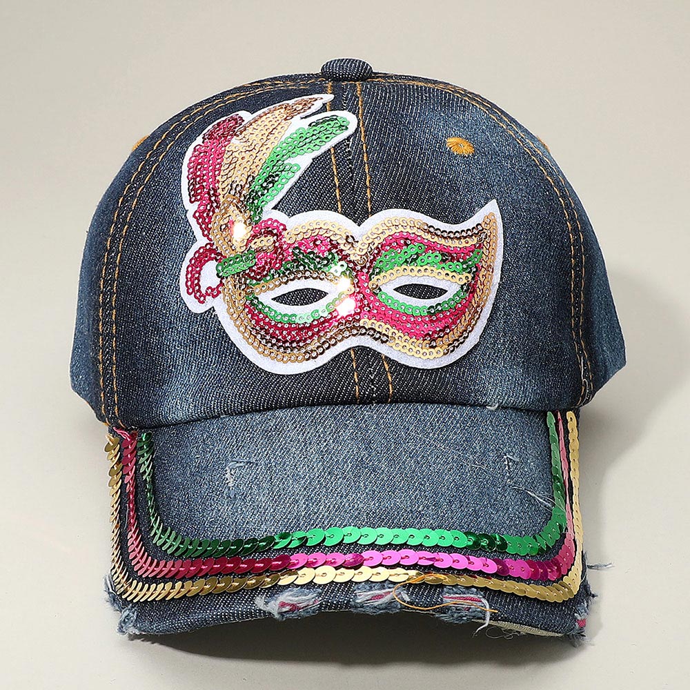 Black Mask Patch Mardi Gras Sequin Brim Baseball Cap Hat Mardi Gras Patch Hat - Etsy main image 4