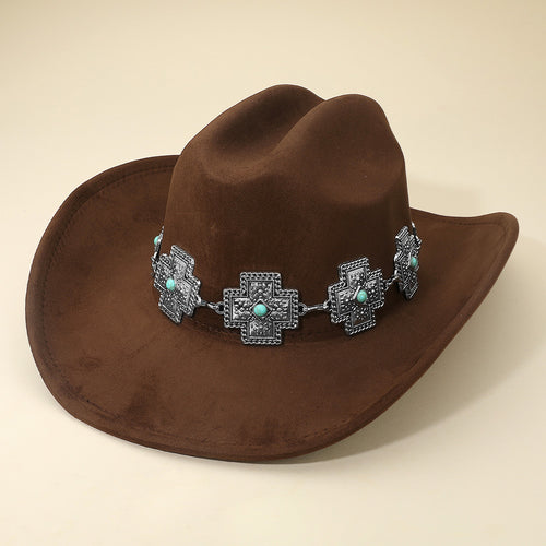 Western Cross Concho Band Cowboy Fedora Hat - Brown