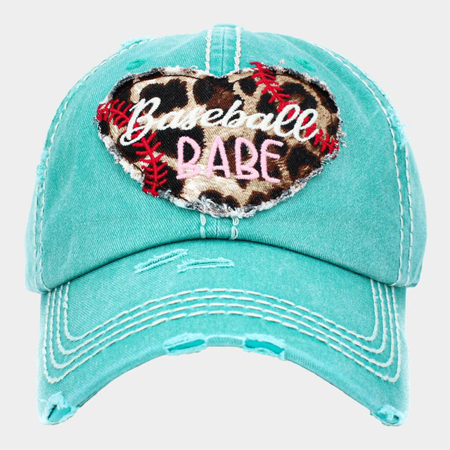 Madeline Love Turquoise Baseball Babe Leopard Patterned Heart Vintage Baseball Cap - Hats