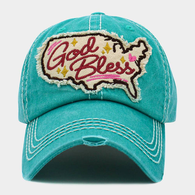 Madeline Love Turquoise God Bless Message USA Map Vintage Baseball Cap - Hats