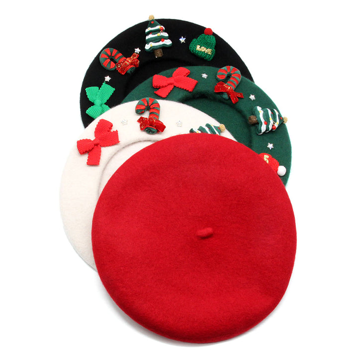 Wool Blended Christmas Charm Pointed Beret Hat