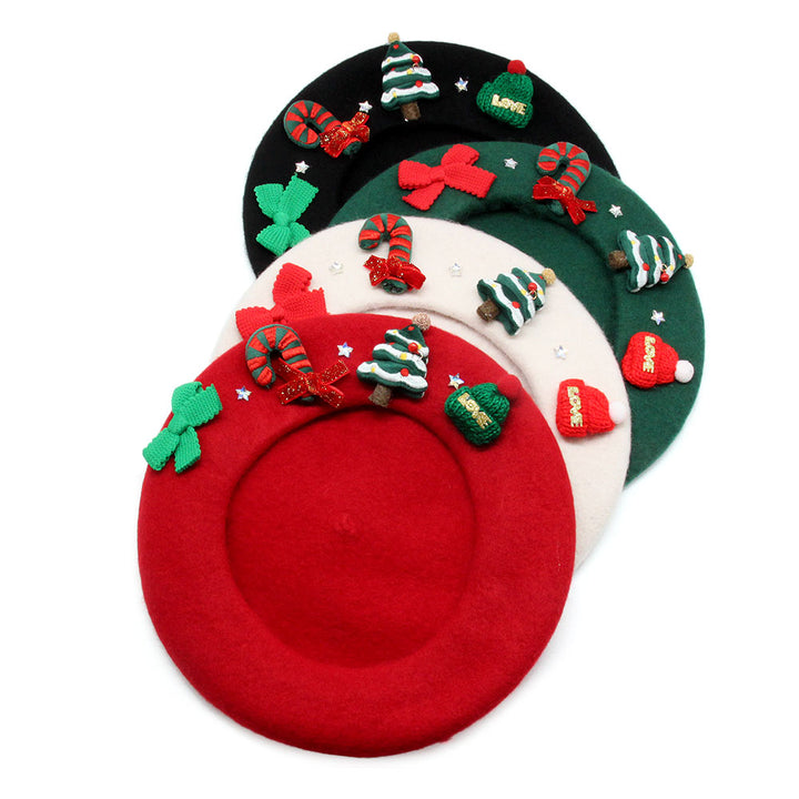 Wool Blended Christmas Charm Pointed Beret Hat
