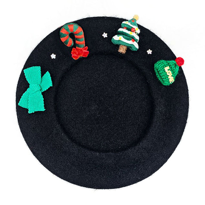 Wool Blended Christmas Charm Pointed Beret Hat